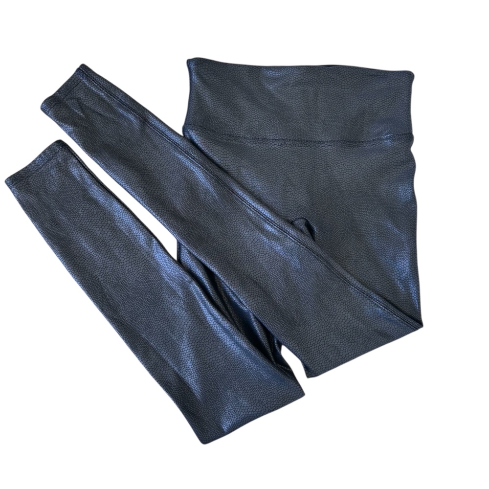SPANX Faux Leather Foiled Snake Leggings - Small - High waisted black sculpting